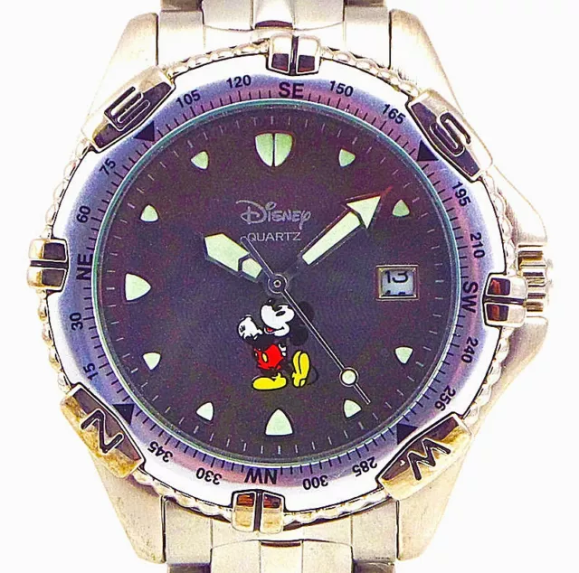 Mickey Rare Disney Fossil Time Works Man's, Date Gray Dial, New Unworn Watch $99