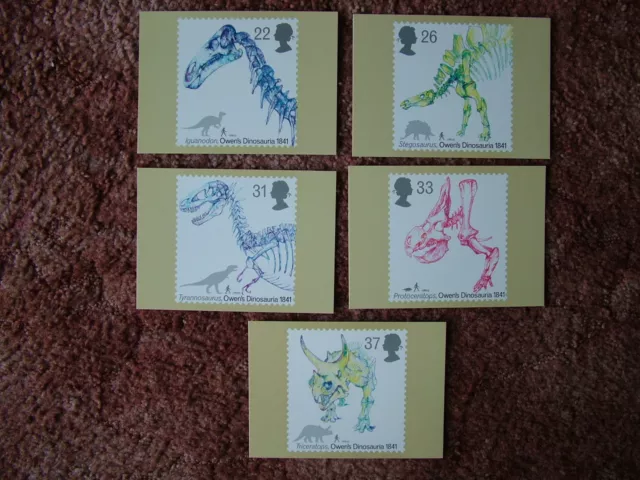 PHQ Stamp card set No 137 Dinosaurs, 1991. 5 card set.  Mint Condition.
