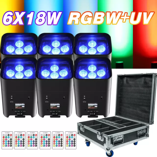 6pcs Akku 108W LED Par Wiederaufladbares RGBWA UV DMX Bühnenlicht APP+Flightcase