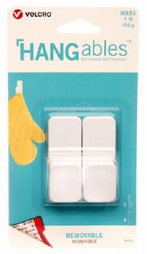 Velcro 2 Count, Small, White, Velcro Brand Hangables, Removable Wall Fasteners