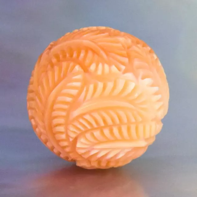 Fern Leaf Design Bead 14.66 mm Carved Apricot Shell Handmade drilled 4.23 g
