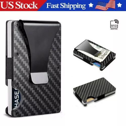 Carbon Fiber RFID Blocking Clip Wallet Money Slim Credit Card Holder Metal Mens