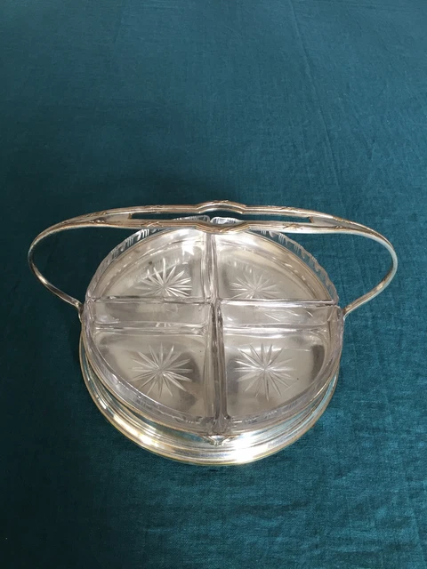 Plateau Serviteur Vintage Sur Support Métal Doré - Plateau Verre - Présentoir à Gâteaux