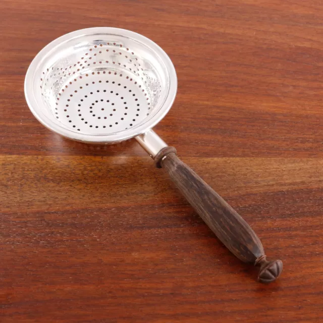 Heavy J M B French Sterling Silver Wood Handled Tea Strainer Refined No Mono