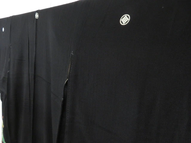 2213T03z720 Antique Japanese Kimono Silk TOMESODE Crane Black 2