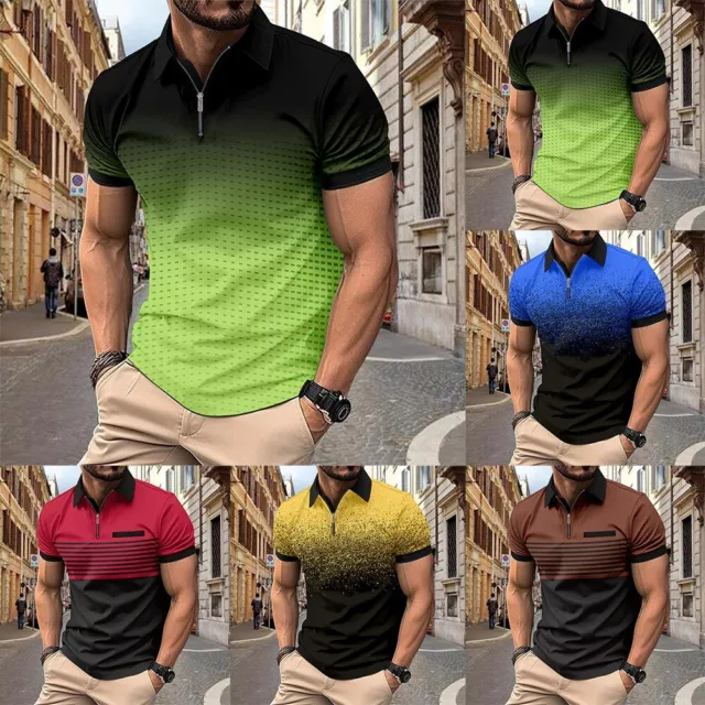 Classic Striped Lapel Shirt Men's Comfortable Short Sleeve T Shirt for Summer