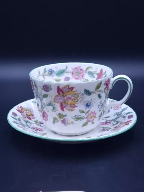 Minton Haddon Hall Green Edge Breakfast Tea Cup and Saucer-Rim Colour Faded