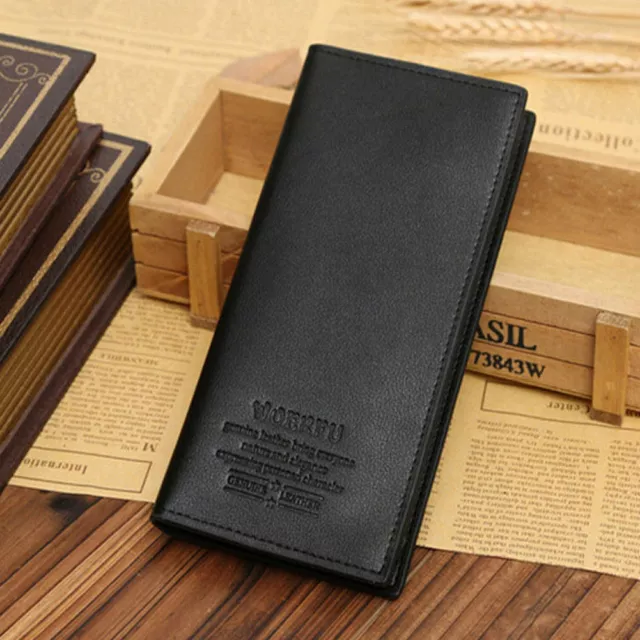 High Quality Men Business Bifold Wallet Long Clutch Leather Purse ID Card Holder
