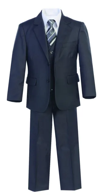 Magen Boys FORMAL SLIM FIT charcoal suit 7 pc set coat,vest,pant,shirt,clip tie
