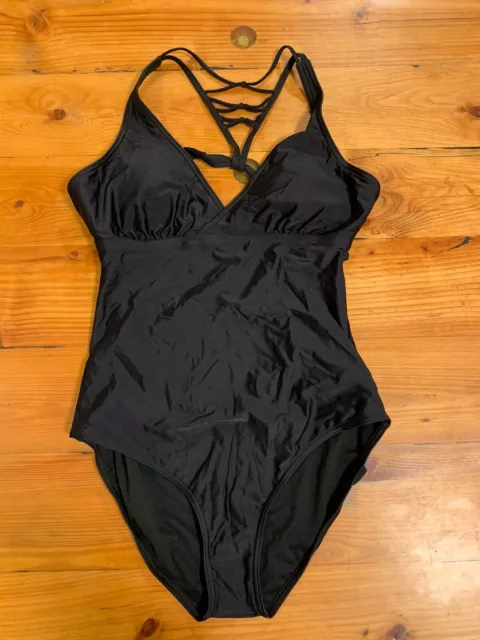 Prana Women's Atalia One Piece Black Swimsuit Sz L Strappy Back