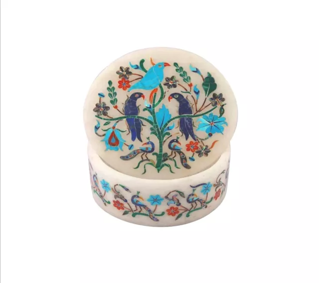 Nature Pattern Inlay Work Trinket Box White Marble Paper Pin Box for Home Decor