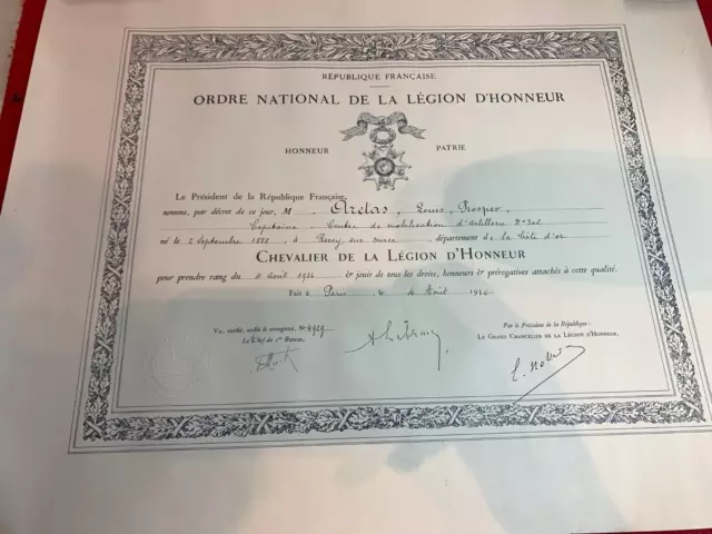 Ordre National De La Legion D Honneur Diplome De Chevalier 1936