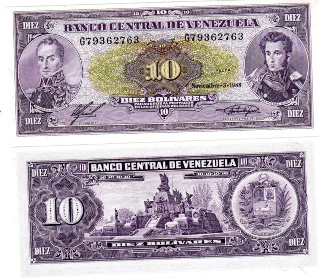 VENEZUELA Billet 10 BOLIVARES 03/11/1988 P62 BOLIVAR SUCRE NEUF UNC