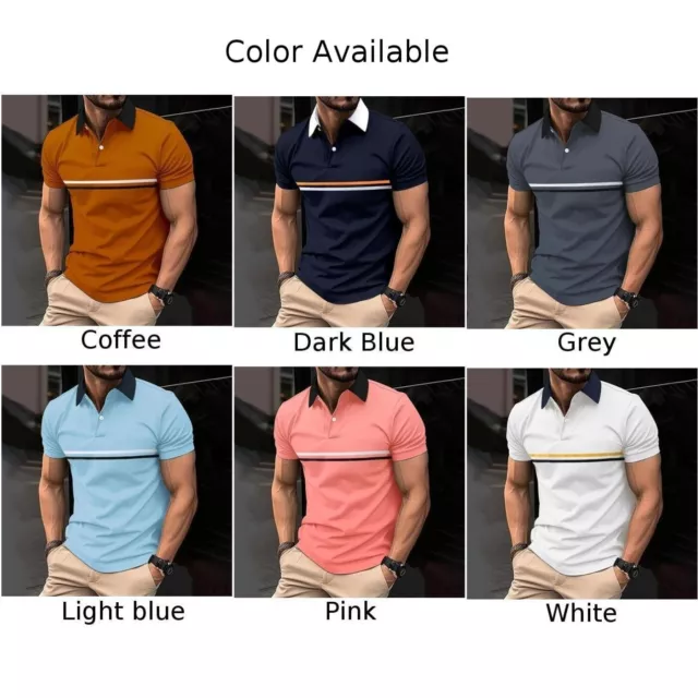 Fashion T-shirt Men For Summer For Vacation Lapel Short Sleeve Striped 3