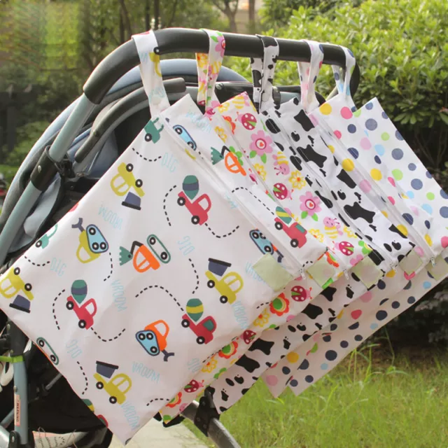 Waterproof Baby Cloth Diaper Nappy Pouch Reusable Zip Infant Wet Dry Bag Printed