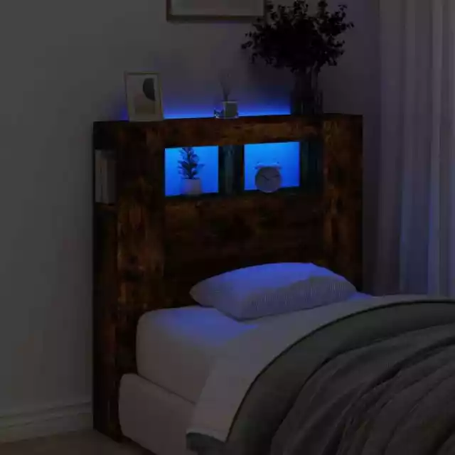 Cabecero con LED Cabecera Cabezal de Cama Dormitorio Madera de Ingeniería vidaXL