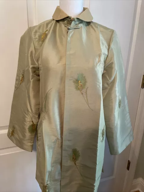 Hand Embroidered Women's 100% Silk Women’s Jacket: Reverses Light Green to Gold Hand Embroidered Women's 100% Silk Women’s Jacket: Reverses Light Green to Gold
