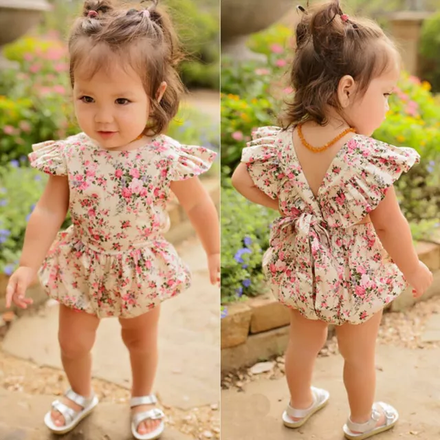 Newborn Infant Kid Baby Girl Floral Romper Jumpsuit Playsuit Bodysuit Outfit VTU
