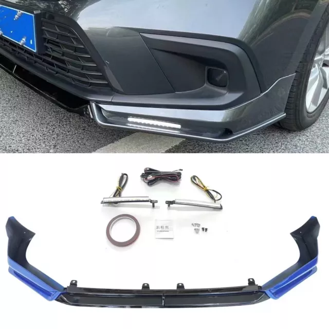 3pcs Front Bumper Spoiler Lip Kit W/ LED For Honda Civic 11th 2021-2022 BLK Blue
