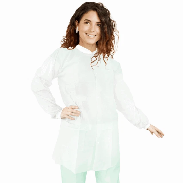 White Disposable Lab Coats for Adults 41” Long SMS Disposable Smocks Pack of 3