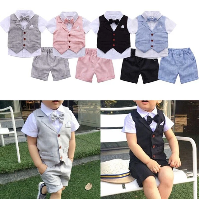 Baby Boy Gentleman Outfit Bow Tie Vest Shorts Top Shorts Set Party Formal Suit
