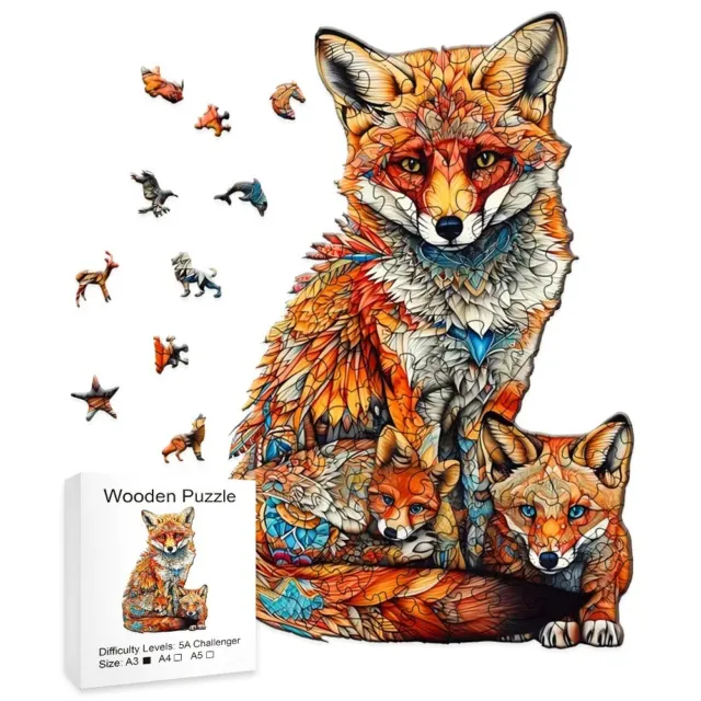 EXA A3 Size L FOX FAMILY Wooden Jigsaw Puzzles Large Unique Stress Reduction UK