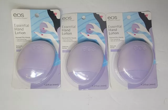 3 Pak EOS Essential Hand Lotion Fast-Absorbing Normal Dry Hands Delicate Petals