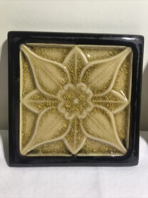2 Antique Trenton Majolica Glazed Tile  brown 3"x7/8" 2