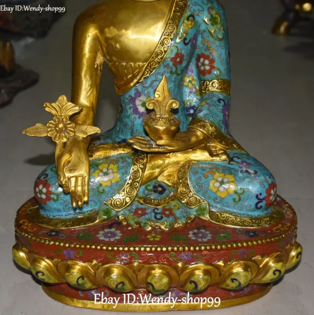 19" Cloisonne Enamel Gilt Shakyamuni Amitabha Tathagata Buddha medical Statue 3