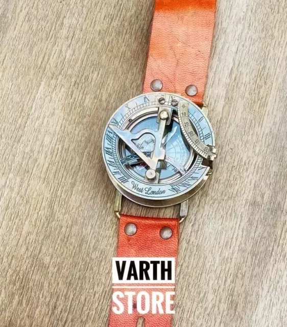 Vintage Old style WWII Military Wrist Watch Brass Round Sundial Compass Gift.