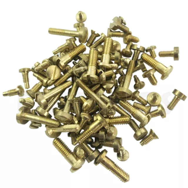 100 Clock screws mixed size BRASS for movements cases bells spares/repairs