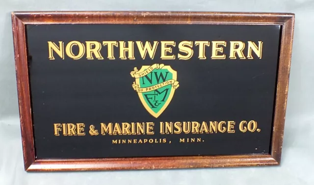 Vintage NORTHWESTERN FIRE & MARINE INSURANCE COMPANY Glass Sign MINNEAPOLIS MN