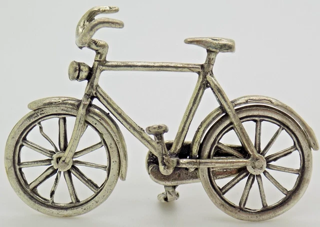 Vintage IN Argento Massiccio Italiano Fatto a Mano Casa Delle Bambole Bici Per