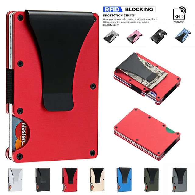 Mens Carbon Fiber RFID Blocking Clip Wallet Money Slim Credit Card Holder Metal