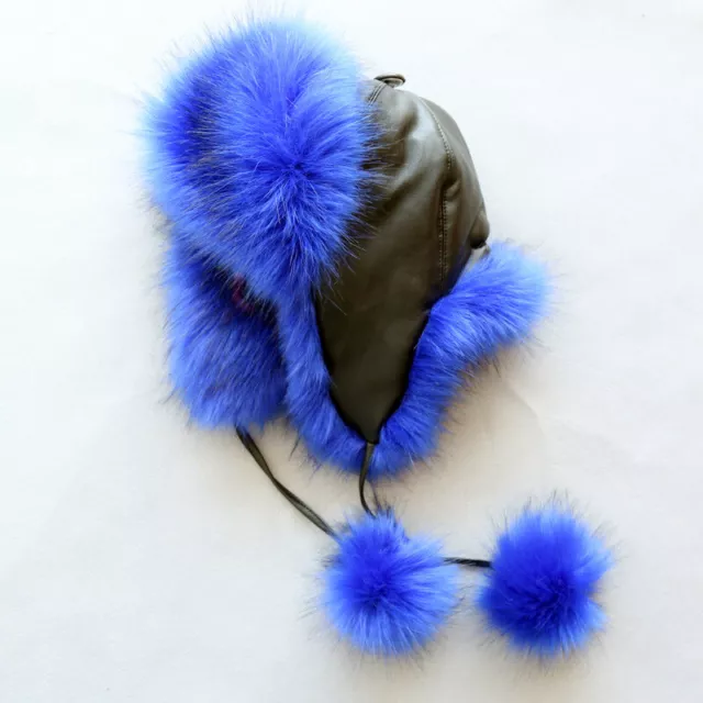 Women Ski Cap Faux Fox Fur Ushanka Trapper Hat Kids Winter Warm Russian Earflap