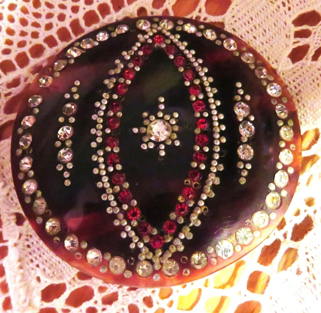 Broche Vintage En Bakelite – Strass Blanc Et Bleu, Bijou Ancien