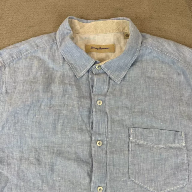 Tommy Bahama Shirt Men XL Blue 100% Linen Party Breezer Short Sleeve Vacation 3