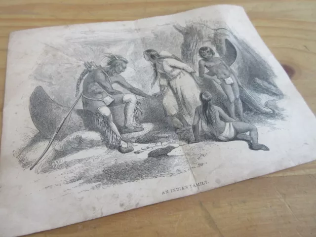 Antique engraving print Native American Family