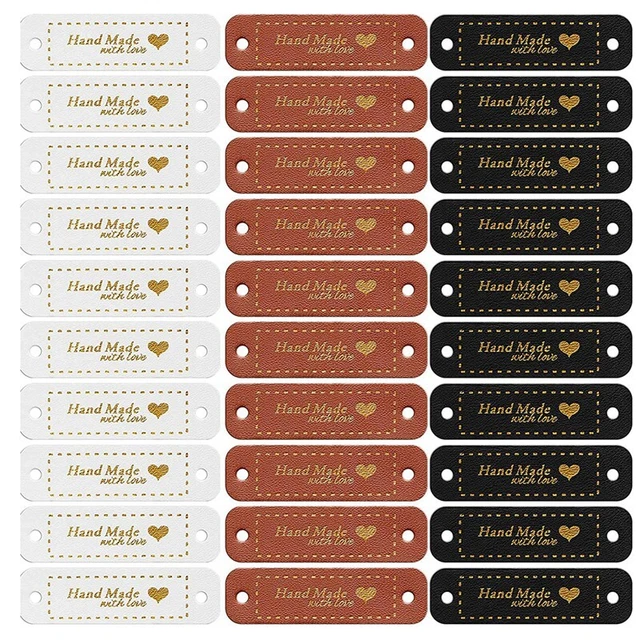 60Pcs Handmade PU Leather Tags Faux Leather Sew on Labels Embellishment Kni X4L9