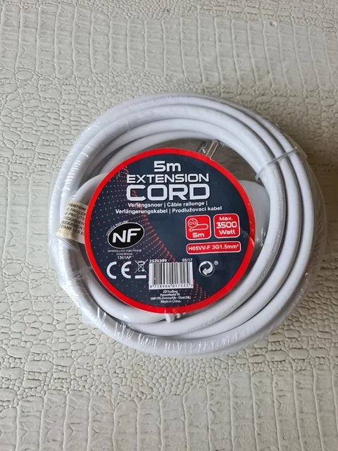 Rallonge électrique cable avec terre 5m, prise solution d'alimentation longue