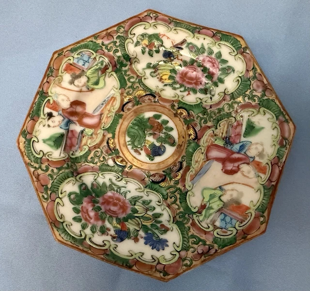 Octanginal ANTIQUE CHINESE ROSE Medallion Octagonal Saucer Famille Rose Porcelain ...