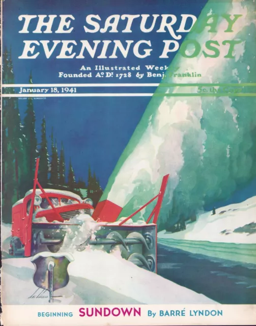 JAN 18 1941 Highway Snowplow SATURDAY EVENING POST COVER ONLY #1 Ski Weld