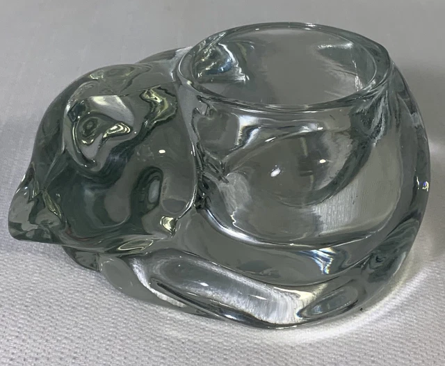 Indiana Glass Sleeping Kitten / Cat Crystal Votive Candle Tea Light Holder