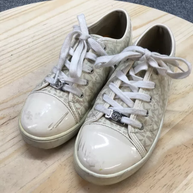 Michael Kors Shoes Youth 3 Girls Ivy Dee Lace Up Low Sneakers Cream Faux Leather 3