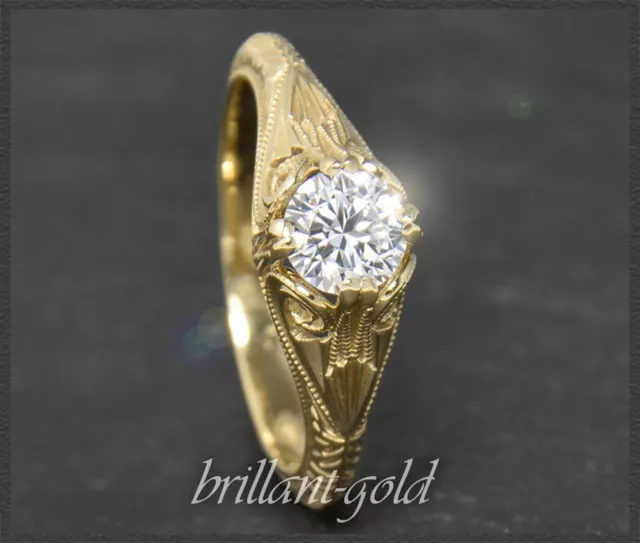 Diamant Ring mit 0,57ct Solitär Brillant, aus 585 Gold, Antik Jugendstil Design