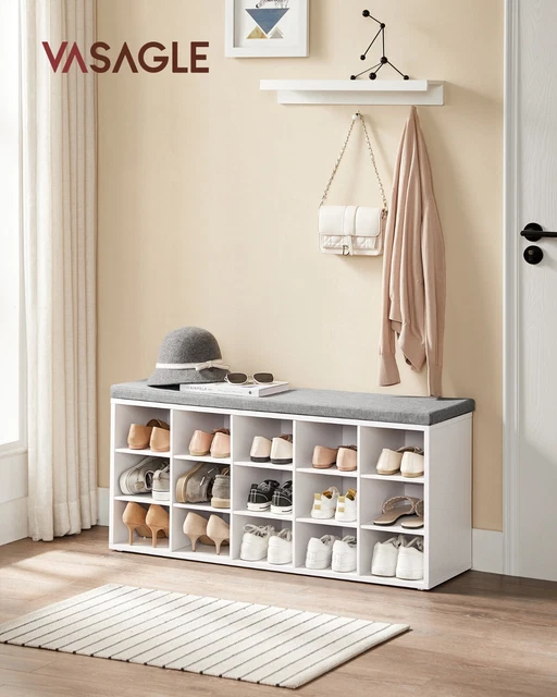Haotian Schuhbank Mit Kissen – Schmaler Schuhschrank Mit Klappschublade Für Den Eingang, Schwarz, 2 Ebenen