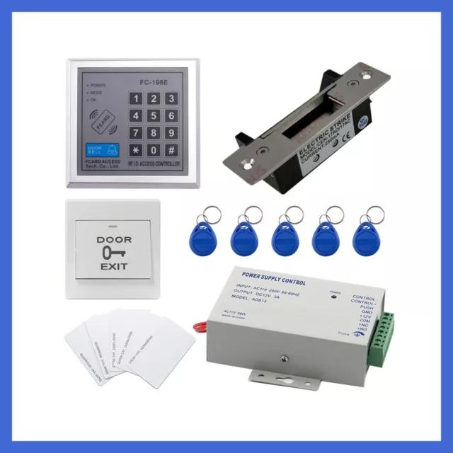 Access Control System w/Blot Electronic Lock+Power Supply+Exit Button+10 EM Card