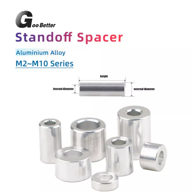 10x Aluminium Standoff Spacers M2~M10 Stand off Collar Round Spacer Bush Washers
