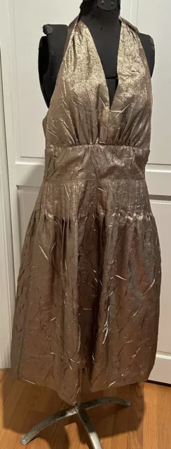 Liz Claiborne Halter Dress Women’s Sz. 10 Trending Gold Metallic Marilyn Monroe