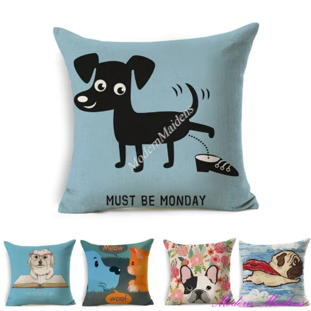 Linen Printed Cartoon Dog Cushion Cover 450x450mm Select from 8 Designs!